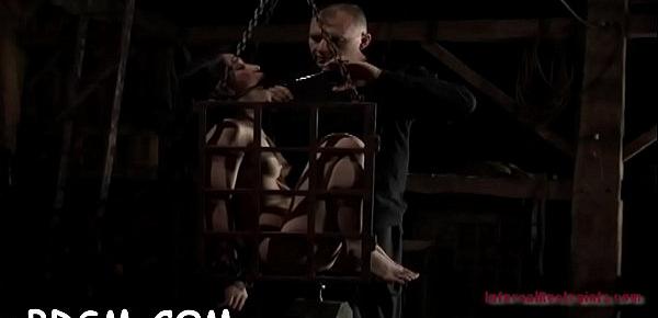  Chick is handcuffed in shackles during hardcore bdsm punishment